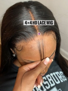 Invisible HD Lace 4*4 Closure Wigs 180% Density Virgin Human Hair Natural Color