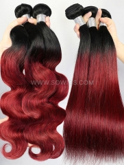 1 Bundle T1B/Burgundy Ombre Color Human Hair Extension Double Welf