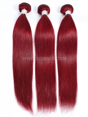 1 Bundle Burgundy Color Straight Human Hair Extension Double Welf