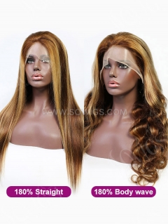 P4/27 Brown Hightlighted Color 180% Density 13*4 Lace Frontal Wigs Virgin Human Hair