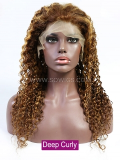 P4/27 Brown Hightlighted Color 130% Density 13*4 Lace Frontal Wigs Virgin Human Hair