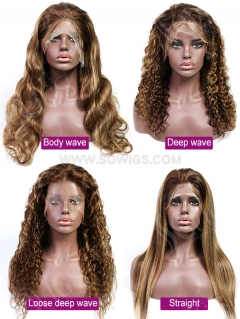 P4/27 Brown Hightlighted Color 130% Density 13*4 Lace Frontal Wigs Virgin Human Hair
